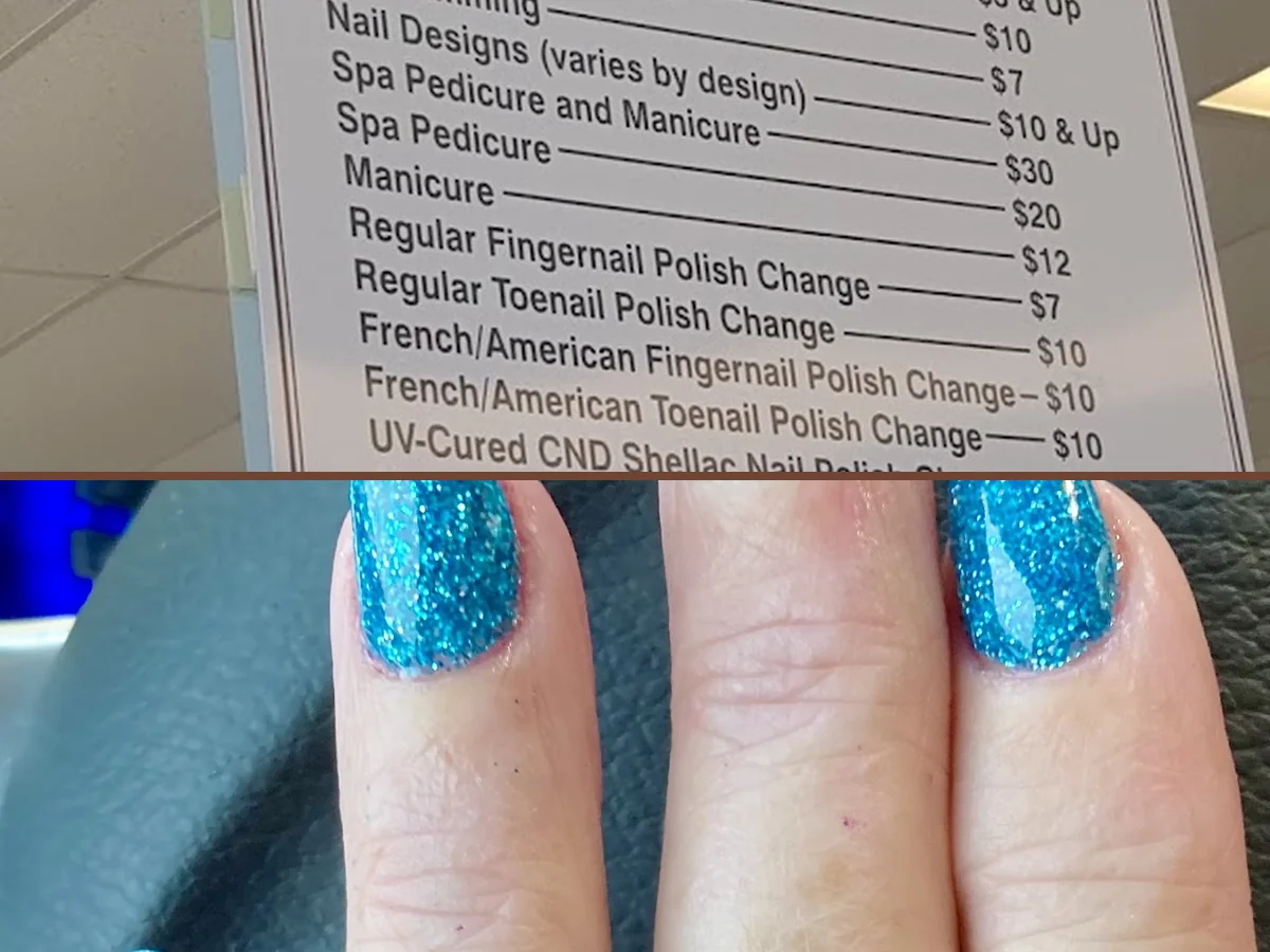 Bright salon interior with manicure and pedicure setup.